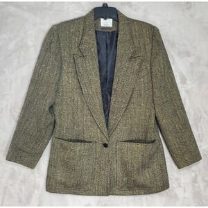 Vtg Karen Harman Career Blazer Jacket Womens 10 Wool Silk Blend Hong Kong Luxury